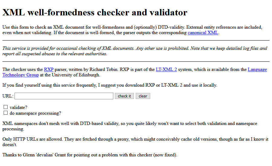 XML Well Formedness Checker and Validator