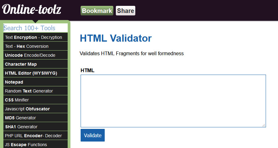 online toolz html validator