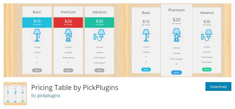 pricing table by pickplugins