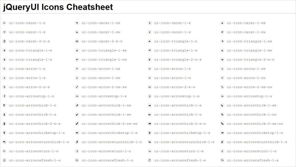 jQueryUI Icons Cheat Sheet