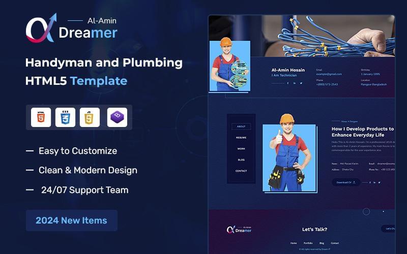 Handyman and Plumbing Personal Resume and Portfolio HTML Landing Page Template