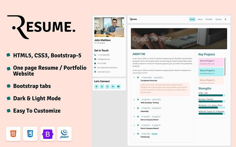 One Page UI-UX Designer Resume Portfolio Landing Page Template